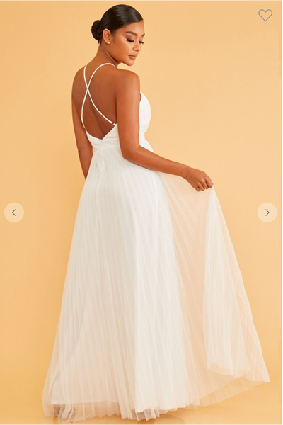PLEATED MESH MAXI DRESS W/ TIE
