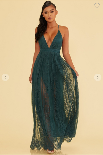 SCALLOP EDGE LACE MAXI DRESS