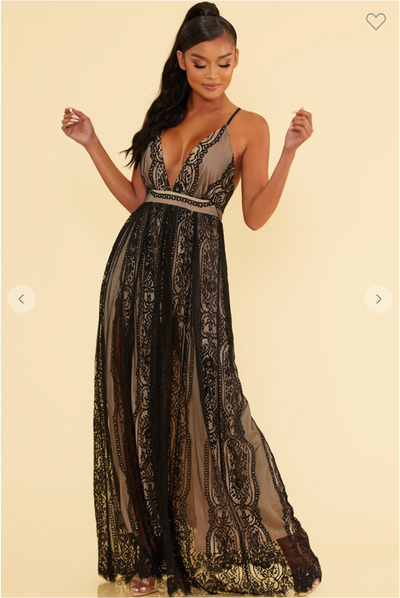 SCALLOP EDGE LACE MAXI DRESS