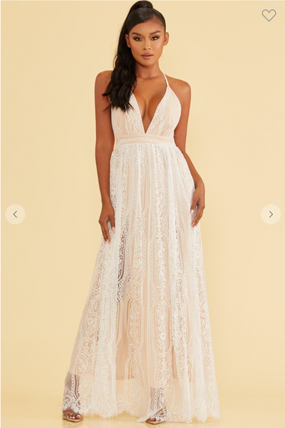 SCALLOP EDGE LACE MAXI DRESS