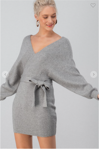 Faux Wrap Sweater Dress w/Belt