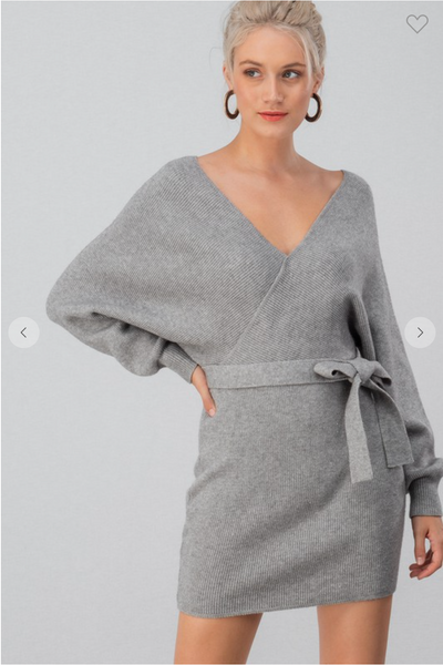 Faux Wrap Sweater Dress w/Belt