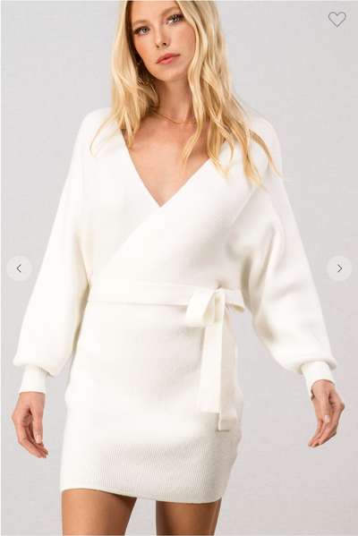 Faux Wrap Sweater Dress w/Belt