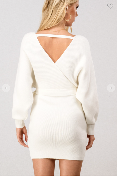 Faux Wrap Sweater Dress w/Belt