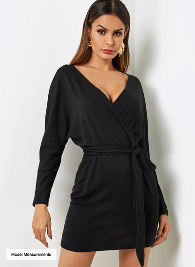 Faux Wrap Sweater Dress w/Belt