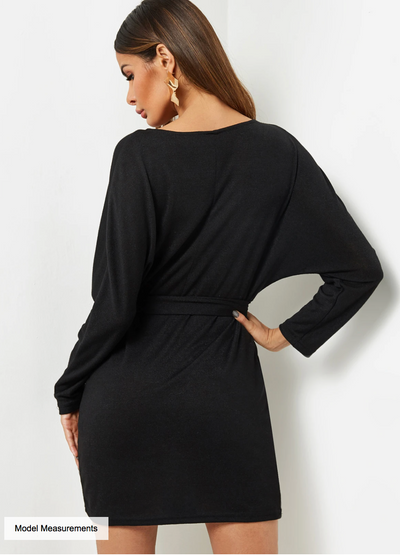 Faux Wrap Sweater Dress w/Belt