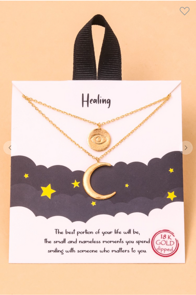 18k Disc & Moon Charms Necklace