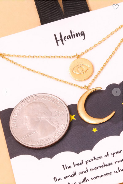 18k Disc & Moon Charms Necklace