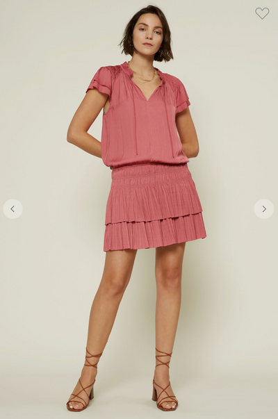 Pleated Mini Dress with Flutter Sleeves