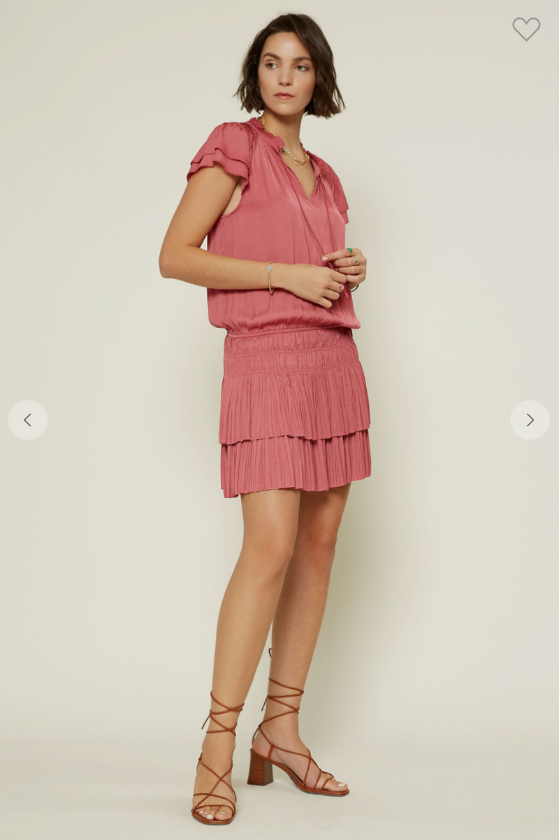 Pleated Mini Dress with Flutter Sleeves