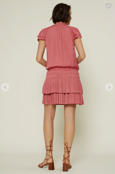 Pleated Mini Dress with Flutter Sleeves