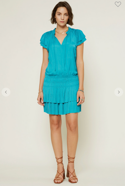 Pleated Mini Dress with Flutter Sleeves