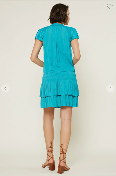 Pleated Mini Dress with Flutter Sleeves