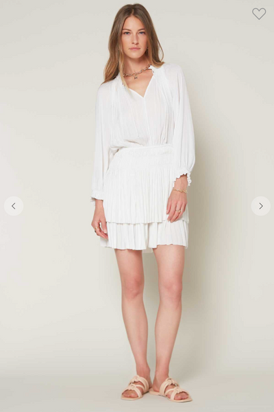 THREE QUARTER SLV PLEATED MINI DRESS