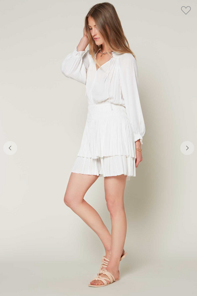 THREE QUARTER SLV PLEATED MINI DRESS