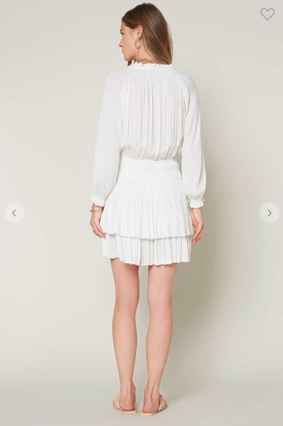 THREE QUARTER SLV PLEATED MINI DRESS