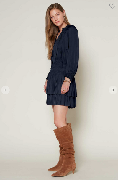 THREE QUARTER SLV PLEATED MINI DRESS