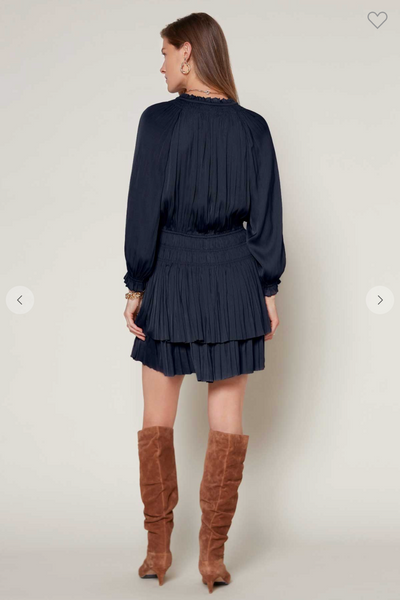 THREE QUARTER SLV PLEATED MINI DRESS