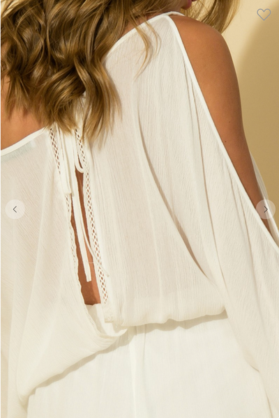 COLD SHOULDER SURPLICE NECK LONG SLEEVE ROMPER