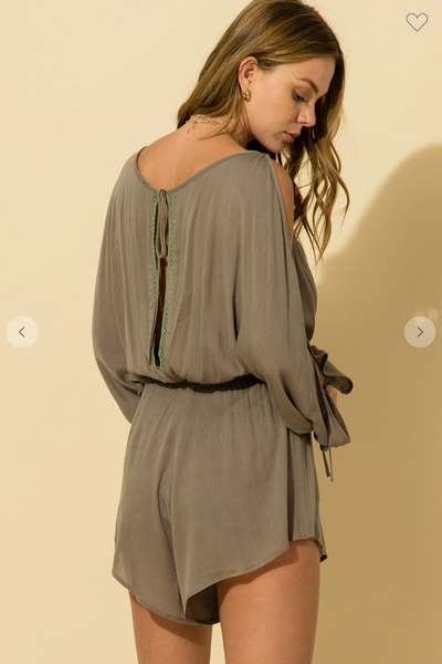 COLD SHOULDER SURPLICE NECK LONG SLEEVE ROMPER