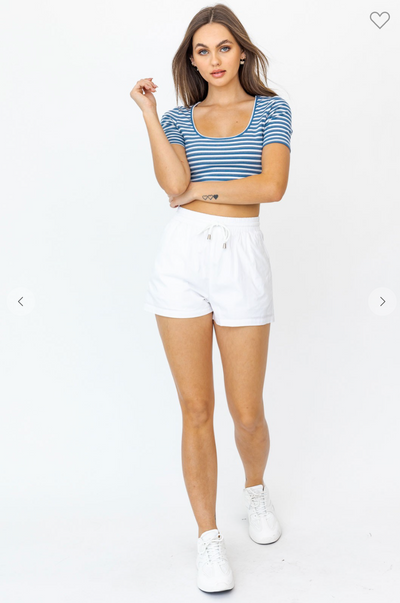 ELASTIC WAIST DRAWSTRING COTTON SHORTS