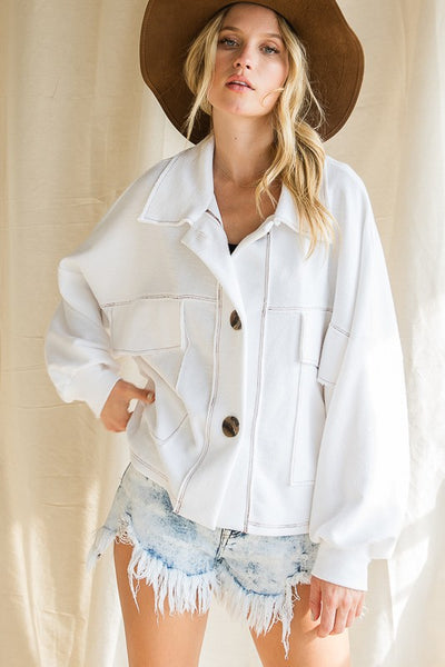 Solid Collared Shirts French Terry Top