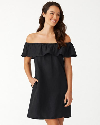 Linen-Blend Off-The-Shoulder Dress