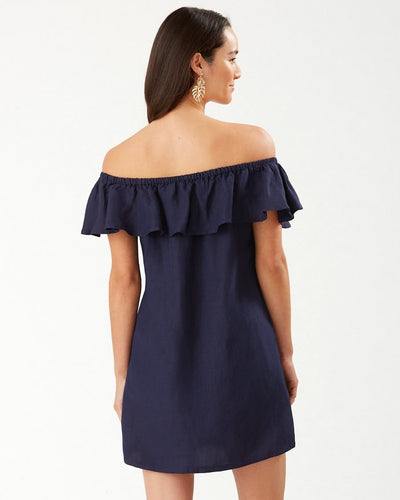 Linen-Blend Off-The-Shoulder Dress