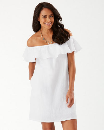 Linen-Blend Off-The-Shoulder Dress