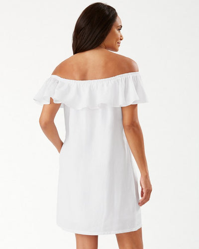 Linen-Blend Off-The-Shoulder Dress