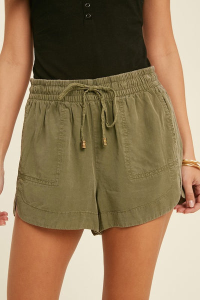 TENCEL DRAWSTRING MINI SHORTS WITH POCKETS