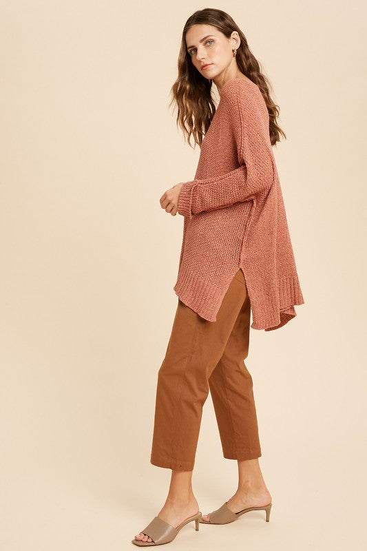 3/4 SLEEVE FINE RIBBON-YARN SWEATER