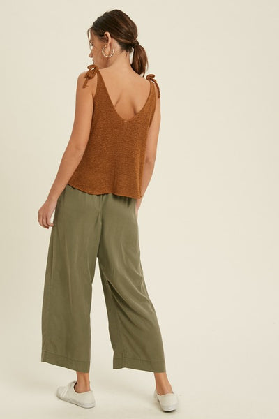 SHOULDER TIE SWEATER SLEEVELESS TOP