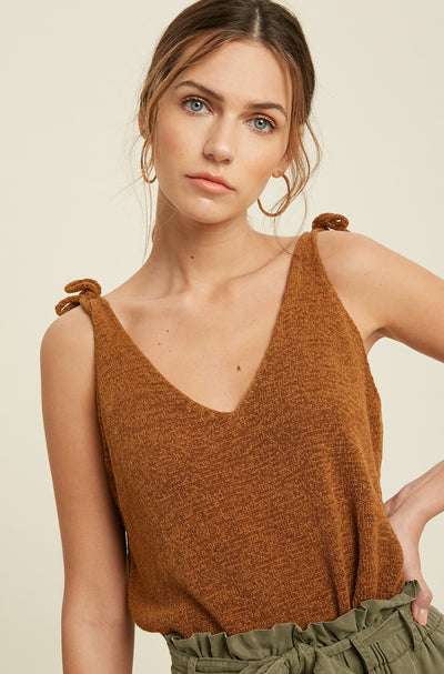 SHOULDER TIE SWEATER SLEEVELESS TOP