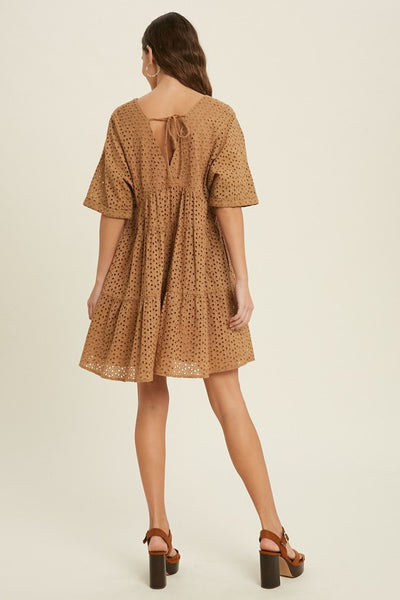 SHORT SLEEVE EYELET BABYDOLL DRESS