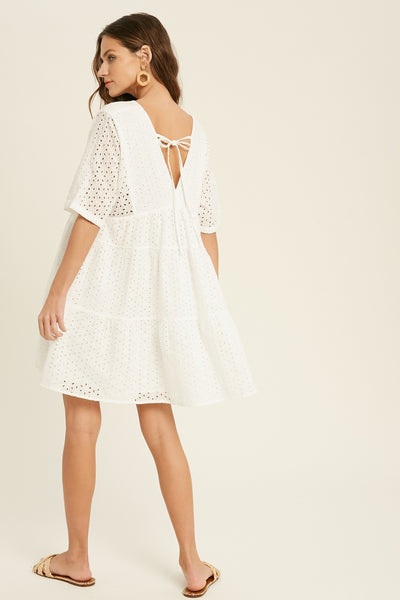 SHORT SLEEVE EYELET BABYDOLL DRESS