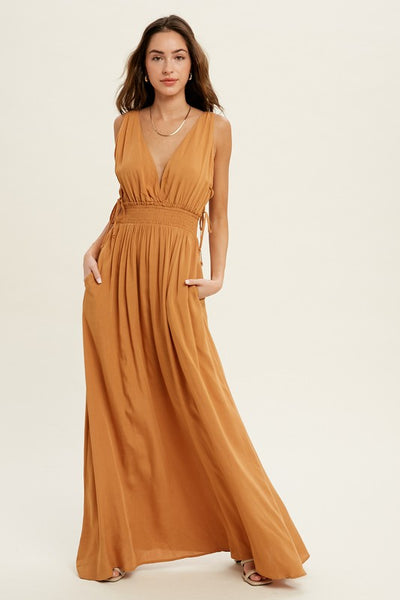 OVERLAP LINED MAXI DRESS WITH OPEN SIDE DETAIL