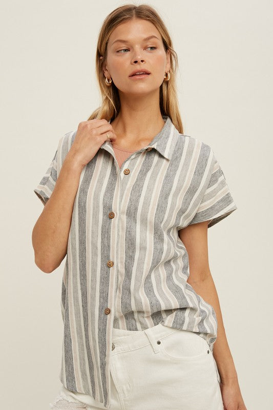STRIPED COTTON BUTTON-UP SHIRT