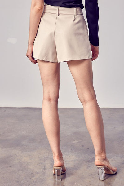 BELTED FAUX LEATHER SHORTS