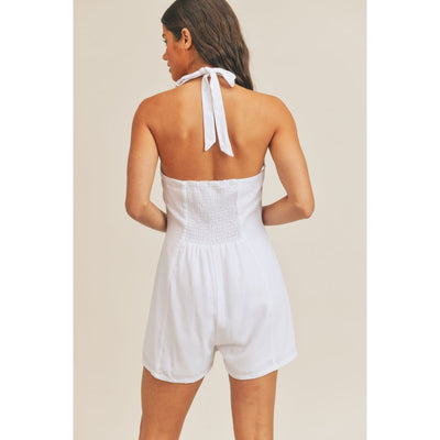 Sugarloaf Linen Romper: White