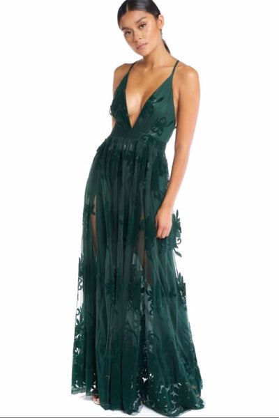 Floral Flocked Mesh Dress