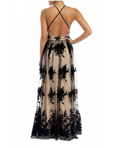 Floral Flocked Mesh Dress