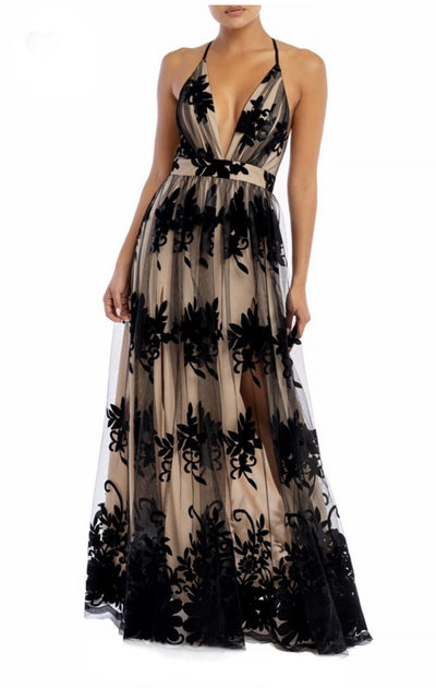 Floral Flocked Mesh Dress