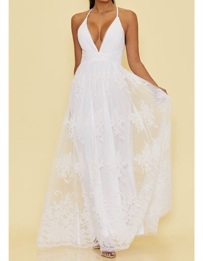 Floral Flocked Mesh Dress