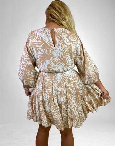 Neutral Tropics with Braided Belt & Hem Ruffle Mini Dress