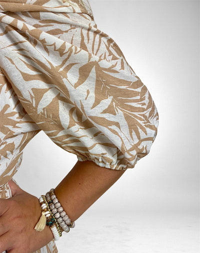 Neutral Tropics with Braided Belt & Hem Ruffle Mini Dress