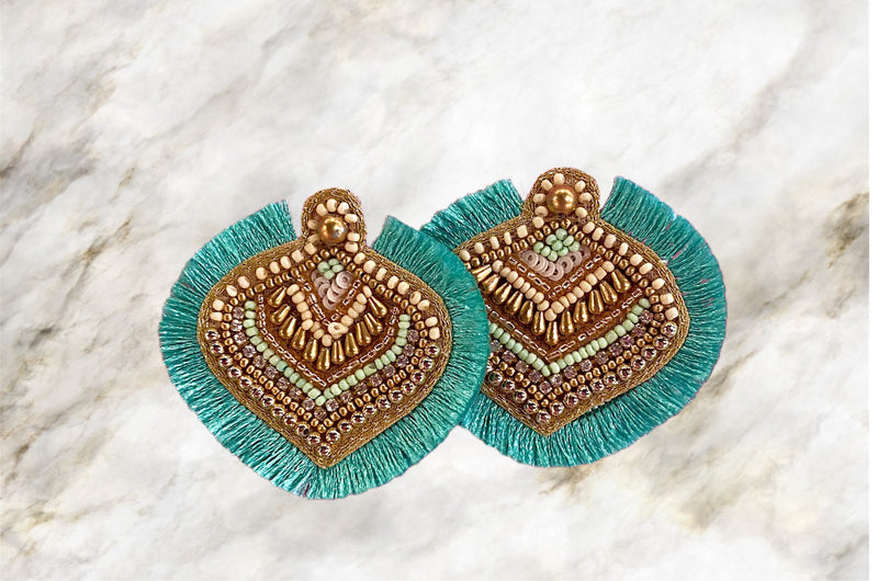 Beaded Fan Post Earrings