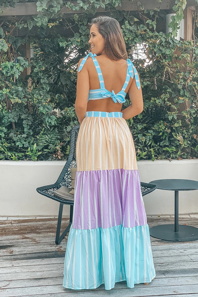 MULTICOLOR STRIPE TIE MAXI DRESS