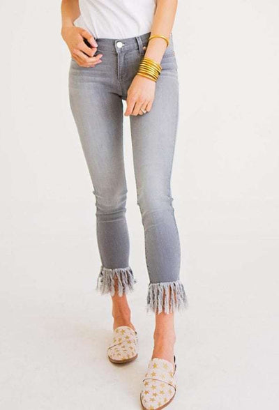 FRINGE BOTTOM JEANS