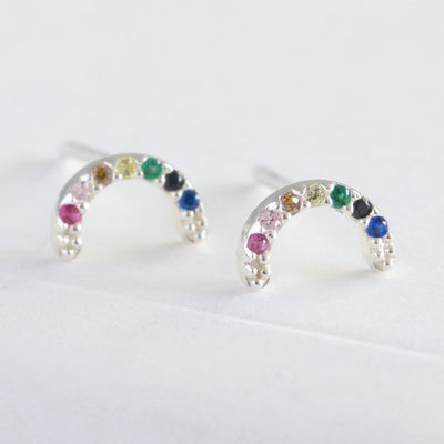 Sterling Silver Crystal Rainbow Stud Earrings